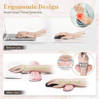 Gimars Upgrade Enlarge Gel Memory Foam Set Keyboard Wrist Rest Pad, Comfortable Ergonomic Design for Easy Typing Pain Relief, Firm Mouse Wrist Cushion Support for Office, Computer, Laptop, Mac