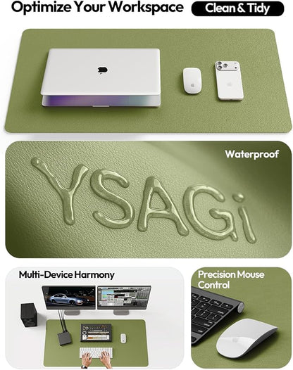YSAGi Leather Desk Pad Protector, Office Desk Mat, Large Mouse Pad, Non-Slip PU Leather Desk Blotter, Laptop Desk Pad, Waterproof Desk Writing Pad for Office and Home (Green,55" x 17.2")