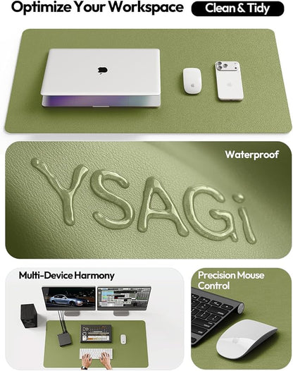 YSAGi Leather Desk Pad Protector, Office Desk Mat, Large Mouse Pad, Non-Slip PU Leather Desk Blotter, Laptop Desk Pad, Waterproof Desk Writing Pad for Office and Home (Green,55" x 24")
