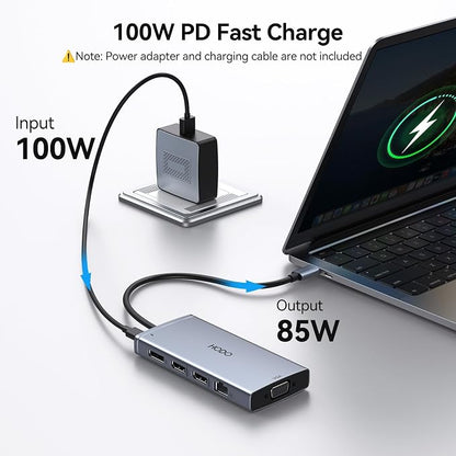 Laptop Docking Station 4 Monitors, 9 in 1 Docking Station Dual Monitor for Dell HP, USB C Docking Station 3 Monitor to 2 HDMI,DP,VGA,3 USB,PD,100W PD,Ethernet, USB C Hub Dock Adapter for Surface