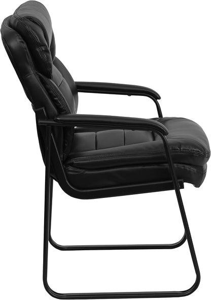Flash Furniture Isla LeatherSoft Executive Side Reception Chair with Padded Arms and Sled Base, Upholstered Side Chair for Living Room/Office, Black