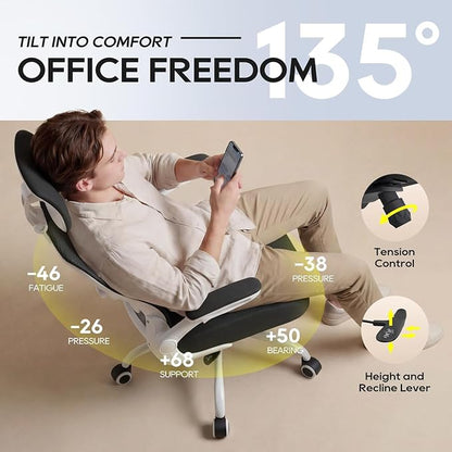 Ergonomic Office Chair for Long Hours, Padded Lumbar Support for Lower Back Relief, 330 lb Capacity, Comfortable Computer Desk Chair for Home Office, Computer & Study