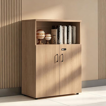 File Cabinet with Password Lock, Wood Lateral Filing Cabinet for Letter/A4 Files, 3 Drawer with Door, Printer Stand with Open Shelves for Home Office