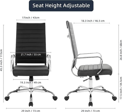 LANDSUN Home Office Chair Ribbed Leather High Back Executive Swivel Computer Desk Chairs with Wheels and Armrests Soft Padded Adjustable Height Modern Conference Task Black
