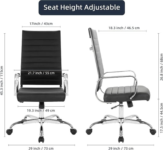 LANDSUN Home Office Chair Ribbed Leather High Back Executive Swivel Computer Desk Chairs with Wheels and Armrests Soft Padded Adjustable Height Modern Conference Task Black