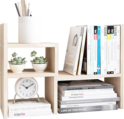 Jerry & Maggie Desktop Organizer Office Storage Rack Adjustable Wood Display Shelf, White, 5 Units, 16"L x 15.8"H x 6.8"W