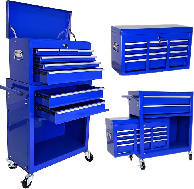RYH 8 Drawers Rolling Tool Chest & Tool Box on Wheels | Heavy Duty Metal Cart with Ball Bearing Drawers | Fits US General Tool Box for Garage Storage (Blue, 8 Drawers /43.1" H × 24.2" W)