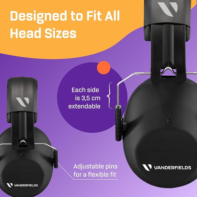 Vanderfields - Hearing Protection Ear Muffs - Over 31 dB (2K Hz) Broad Noise Cancelling Sound Reduction - Adults & Teens