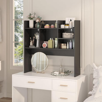 Desk Hutch with 6 Shelves, Desktop Bookshelf Organizer & Hutch Top for Desk, Over Desk Storage Shelf for Office, Home, Dorm | Space-Saving Design (Black)