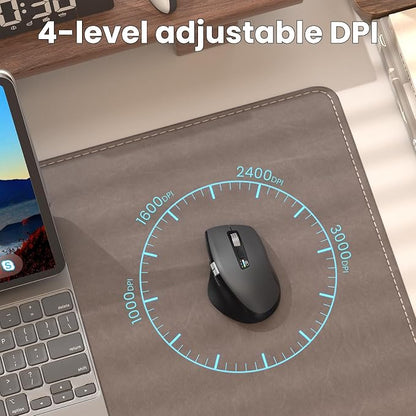 INFINMIND Wireless Side Scroll Mouse with Multi-Device, Ergonomic Computer Mice with Smart Flying Scroll, Quiet Click, 4-Level DPI for Computer, Laptop, iPad, Tablet, MacBook (Grey)