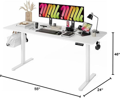 Monomi 55x24 Inch Electric Standing Desk, Height Adjustable Sit Stand up Desk, Work Home Office Computer PC Desk, Gaming Writing Study Bedroom Rising Table, White