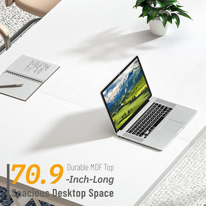 FOLUBAN 70.9" Modern Computer Desk with Z-Shaped Legs, Industrial Executive Home Office Desk for 2 Person, Large Writing Study Table for Bedroom, Gaming Workstation, White