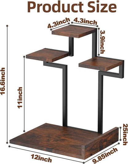 Desk Shelf Organizer, 4 Tier Small Desk Organizer, Wooden Desktop Shelf with Metal Frame, Bookshelf for Office, Kitchen, Books, Plants, Toys, Rustic Brown Black