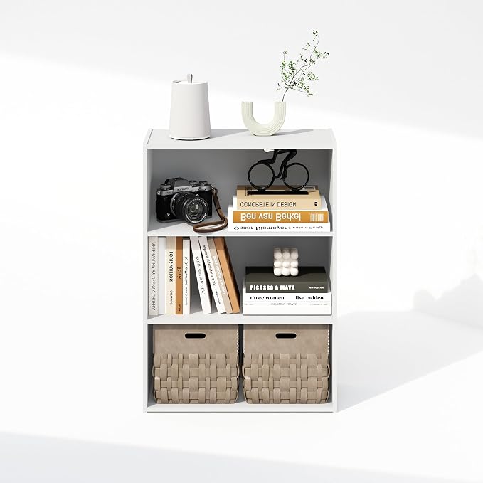 Furinno Simple Book Shelf, 3-Tier Bookshelf, Storage Shelves Bookcase, 9.7 x 23.7 x 31.5, for Living Room, Bedroom, Home Office, Plain White