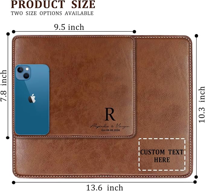 Personalized Leather Custom Mouse Pad with Wrist Rest,Customized Mouse Pads for Desk, for Weddings, Anniversaries, Birthdays,and Special Occasions (A (Brown-Rectangle))
