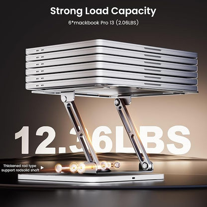 JOYEKY Adjustable Laptop Stand with RGB Lighting,Aluminum Ergonomic Computer Stand with 360° Rotating Base,Foldable & Portable Laptop Riser, Suitable for All 10-16” Laptops (Grey)