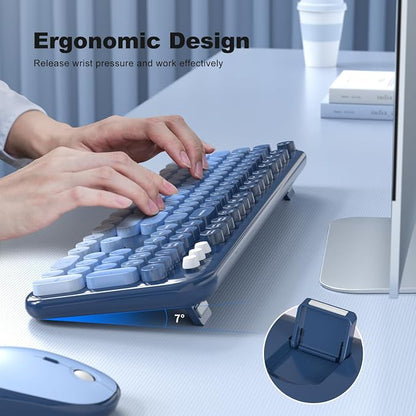 MOFII Wireless Keyboard and Mouse Combo,2.4G Typewriter Keyboard Quiet Mice | Retro Full Size Computer Keyboards, Cute Mouse, USB Dongle Plug and Play, for PC,Laptop,Desktop,Windows (Sea Blue Gradient)