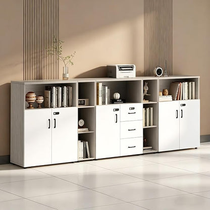 File Cabinet with Password Lock, Wood Lateral Filing Cabinet for Letter/A4 Files, 3 Drawer with Door, Printer Stand with Open Shelves for Home Office