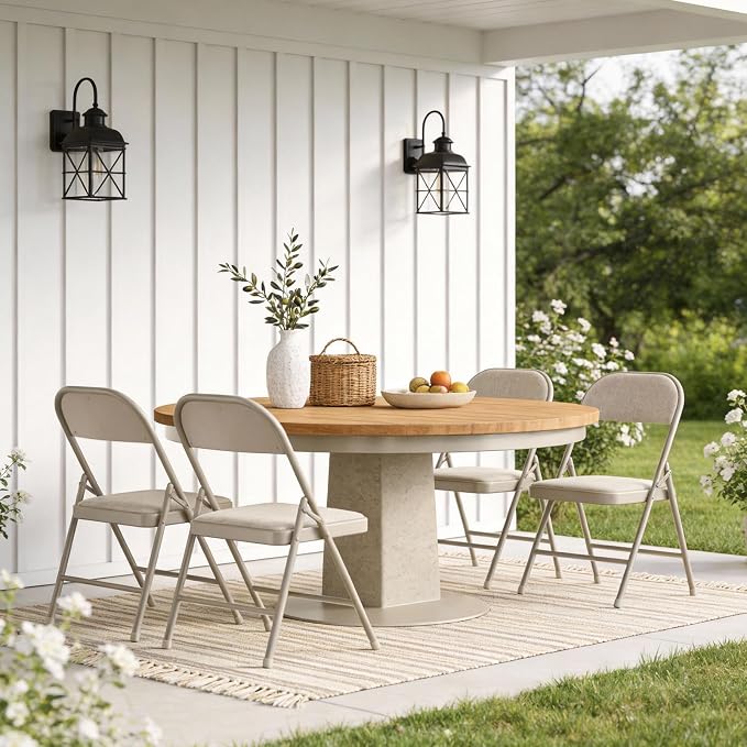 4 Pack Folding Chairs, Fabric Padded Folding Dining Chairs with Cushion Seat & Back, Indoor Outdoor Folding Chair Set for Home Office, Parties, Events, Wedding, Extra Guest Seating