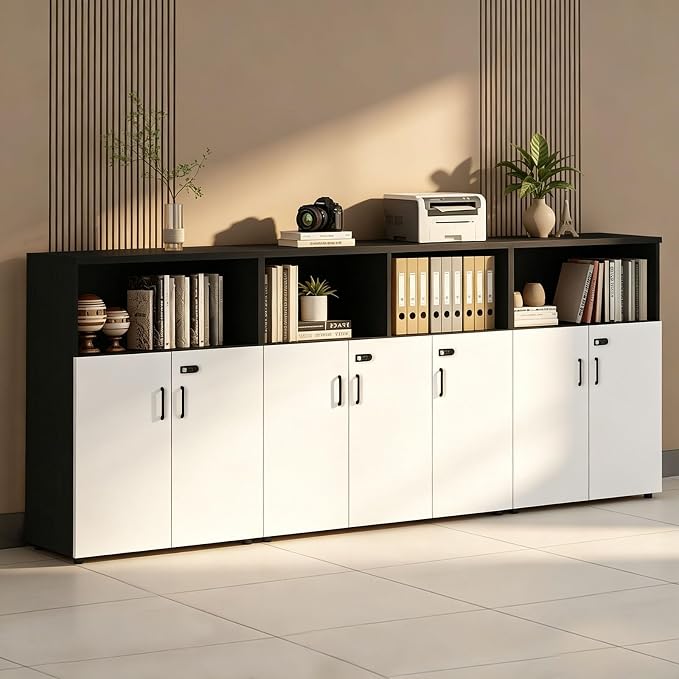 File Cabinet with Password Lock, Wood Lateral Filing Cabinet for Letter/A4 Files, 3 Drawer with Door, Printer Stand with Open Shelves for Home Office