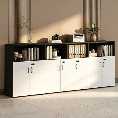File Cabinet with Password Lock, Wood Lateral Filing Cabinet for Letter/A4 Files, 3 Drawer with Door, Printer Stand with Open Shelves for Home Office