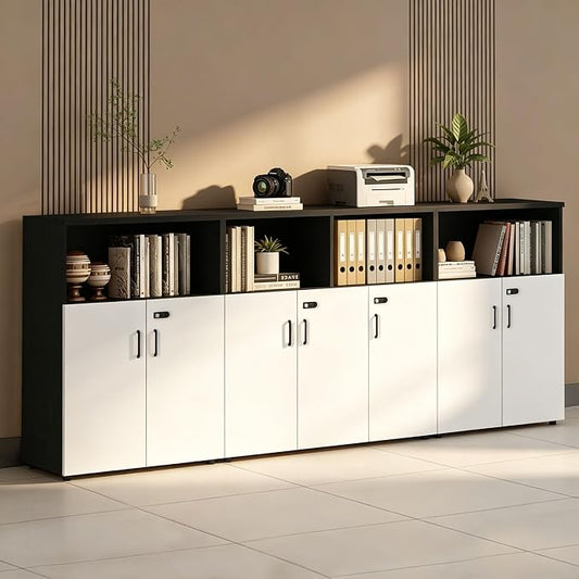 File Cabinet with Password Lock, Wood Lateral Filing Cabinet for Letter/A4 Files, 3 Drawer with Door, Printer Stand with Open Shelves for Home Office
