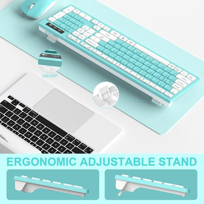 RECCAZR Wireless Keyboard and Mouse Combo, Full-Sized Keyboard and Adjustable DPI Mouse, 2.4GHz USB Receiver, Wireless for PC, Windows, Desktop, Laptop (Blue)
