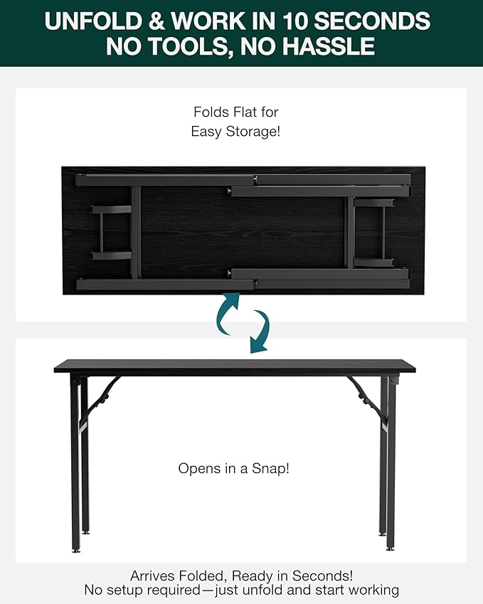 Frylr Small Folding Computer Desk – Portable 55.1 Inch Foldable Laptop Table, Collapsible and Compact for Easy and Fast Setup, Lightweight for Small Spaces, Home Craft and Study Use, Dark Oak