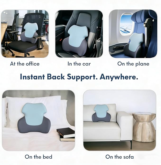 Back Support for Office Chair - Lumbar Support Pillow with Breathable Yoga Fabric - Memory Foam Back Support for Chair, Car & Gaming Seat