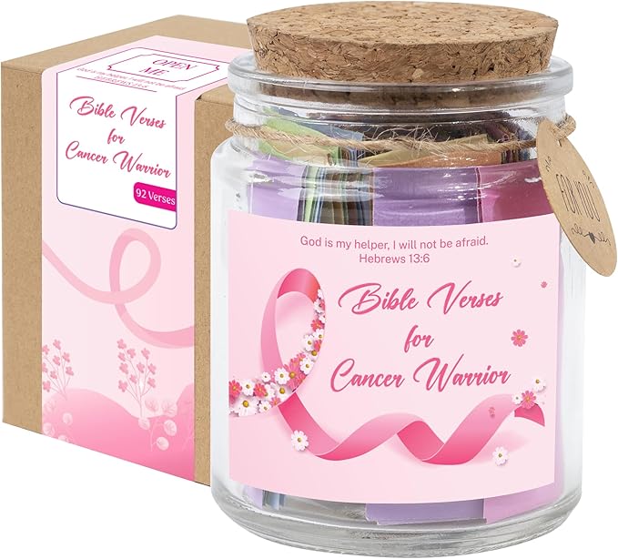 Bible Verse Jar for Cancer Warrior, 92 Scripture Cards for Daily Hope, Strength & Prayer, Christian Cancer Gifts for Women Men, Faith Encouragement Gift for Cancer Patient Survivor