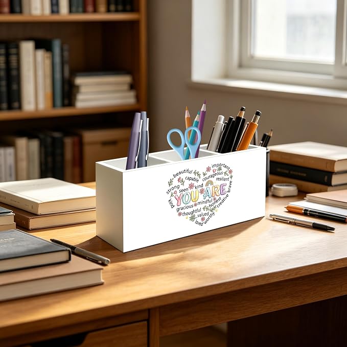 Positive Affirmation Gifts for Women Pen Pencil Holder Organizer for Desk Decor, Inspirational You Are Words of Affirmation Gifts Wood Signs Makeup Brush Toothbrush Holder