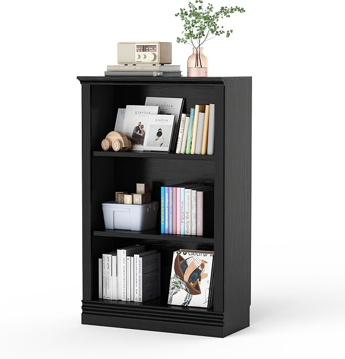 3-Shelf Bookcase, 47" Tall Floor Standing Bookshelf with Adjustable Shelves, Storage & Display Shelf for Living Room, Bedroom, Home Office – Black, 31.5" Wide