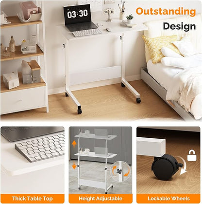 VINGLI Portable Computer Workstation, Standing Desk Adjustable Height, Small Computer Desk w/Rolling, Sit Stand Laptop Desk TV Tray for Bed Sofa Hospital Reading Eating, White, 31.5"