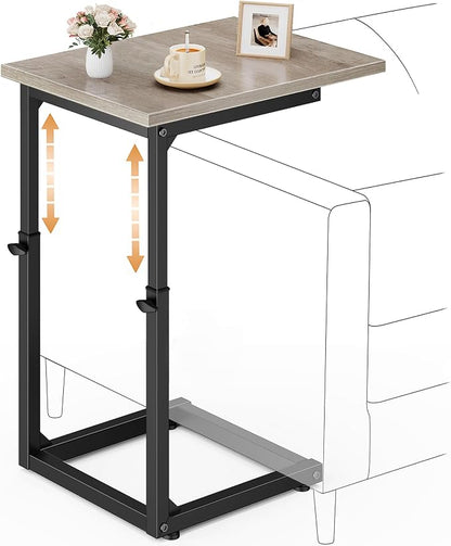 Vagusicc C-Shaped End Table, 33" Tall C Table Adjustable Height Side Table, Small Couch Table with Metal Frame, Slide Under Sofa TV Tray for Living Room, Bedroom, Bedside, Small Spaces, Gray
