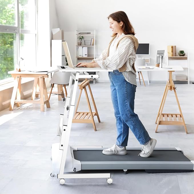 Enayplon Small Standing Desk with Wheels, Portable Treadmill Desk, Rolling Desk Adjustable Height for Laptop, Mobile Standing Table for Walking Pad, Bedside Table