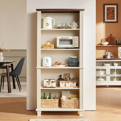 SAVOR LIFE 70" Tall White Bookshelf,5 Tier Wood Book Shelf with Adjustable Shelves & Wood Legs,Free Standing Farmhouse Bookcase with Open Display Storage,Vintage Kids Bookshelves for Nursery,3PCS