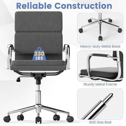 COSTWAY Ergonomic Office Chair, High Back Desk Chairs with Armrests, Comfy Lumbar Support, Rocking Function, Swivel Executive Computer Chair for Home Office, Grey