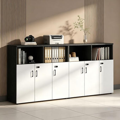File Cabinet with Password Lock, Wood Lateral Filing Cabinet for Letter/A4 Files, 3 Drawer with Door, Printer Stand with Open Shelves for Home Office