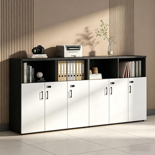File Cabinet with Password Lock, Wood Lateral Filing Cabinet for Letter/A4 Files, 3 Drawer with Door, Printer Stand with Open Shelves for Home Office