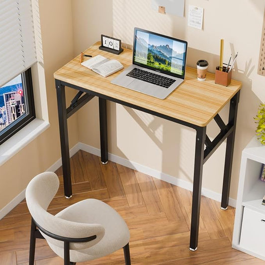 VINGLI Small Computer Desk No Assembly Required, Folding Desk As Writing Table, Dining Table and Workbench, Foldable Desk for Small Space & Home Office (31.5, Teak & Black Frame)