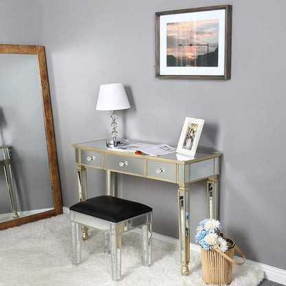 Henf Mirrored Console Table, Modern Makeup Vanity Desk Dressing Table with 3 Drawers, Contemporary Vanity Sofa Table for Entryway/Living Room/Bedroom (Champagne Gold)