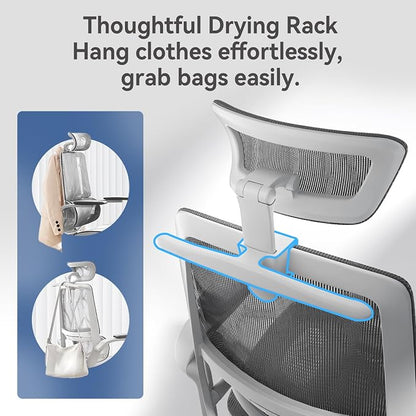 SIHOO M59AS Ergonomic Office Chair, Desk Chair with 3D Flip-up Armrests, Computer Chair with Dual Back Design and Adaptive Dynamic Lumbar Support Grey