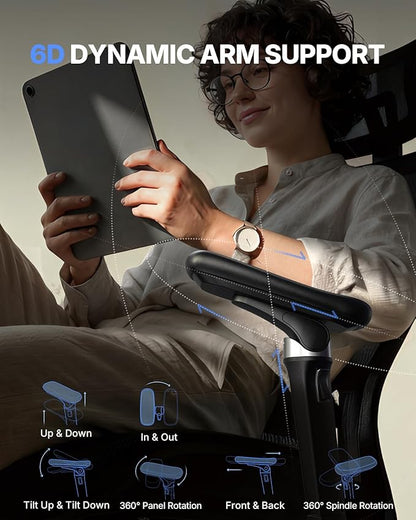 HUANUO Ergonomic Office Chair with 6D Armrest, Seat Depth Adjustment, Lumbar Support, Quiet Rubber Caster, High Back Mesh Gaming Chair with 3D Headrest, Big and Tall Chair for Home Office, Pack of 4