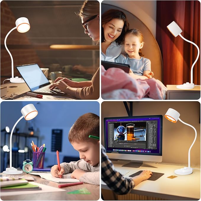 LiFMIRA LED Desk Lamp, 1200LM for Home Office, Fully Dimmable Bedside Reading Lamp with USB C + A Charging Ports, 5 Colors, 12W Gooseneck Lamp, Metal Small Table Lamps for Bedroom Living Room White