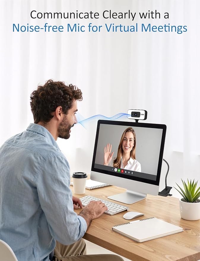 Webcam for PC, 4K Streaming Camera with Light, Web Camera for Desktop/Laptop Computer Webcam with Microphone, Plug and Play USB Web Cam with Bracket, for Video Calls and Meetings (black) (Black)