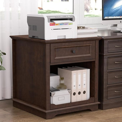REDAYFUR Lateral File Cabinet 3 Drawer File Cabinet with Charging Station, Wood Lateral Filing Cabinet, Printer Stand with Open Adjustable Storage Shelves for Home Office, Cherry