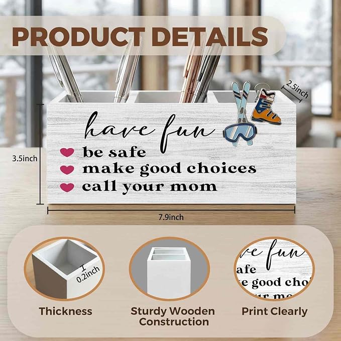 Funny Call Your Mom Pencil Pen Holder for Desk Organizer, Gifts for College Freshman Students Girls Boys, Funny Wooden Box Decorations for College Dorm Desk Tabletop Decor