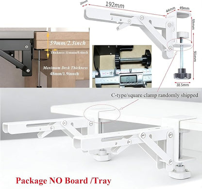 Under Desk Keyboard Tray Support Bracket Adjustable Desktop Extension Board Stand Clamp-on Keyboard Holder Arm Rest Tray Extension Plate Support Rack for Desk, NO Board/Tray, 1 Set (Style02-White)
