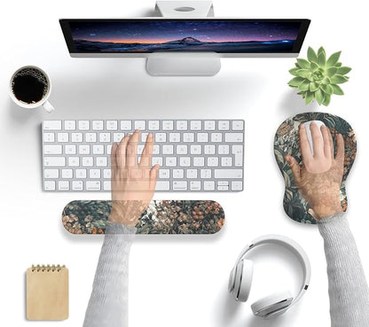 Boho Aesthetic Mouse Pad with Wrist Rest Keyboardpad Vintage Wildflowers Wrist Rest for Computer Keyboard Wrist Rest, Non-Slip Base Home/Office for Computer Keyboard, Made Easy Typing & Relieve
