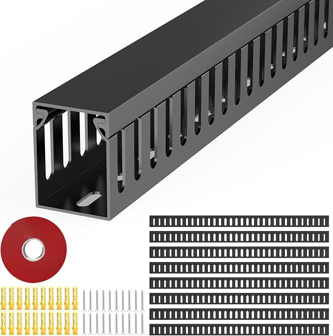 Open Slot Wiring Raceway Cable Duct, 123in Cable Management Channel Cord Track,Desk Wire Channel, Under Desk Cable Management to Hide Cables, Wires for Computers (Black, 1.18" Hx1.57"W, 15.4''L(8 Pc))